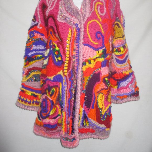 JACKET COAT M L XL crochet style free form handmade brand new Make your offers - Picture 2 of 15